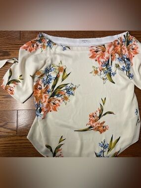 Babaton Cream Floral Shell with Coral and Blue Blooms